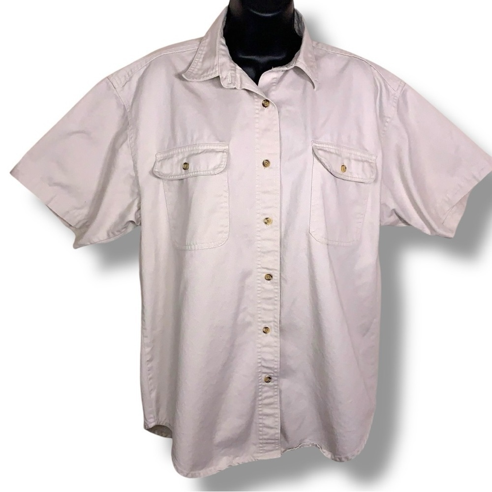 Vintage Medium 10/12 Northcrest Khaki Short Sleeve Button Up Shirt Cotton